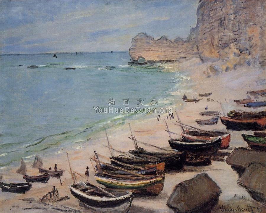 Boats on the Beach, Etretat - 克劳德·莫奈